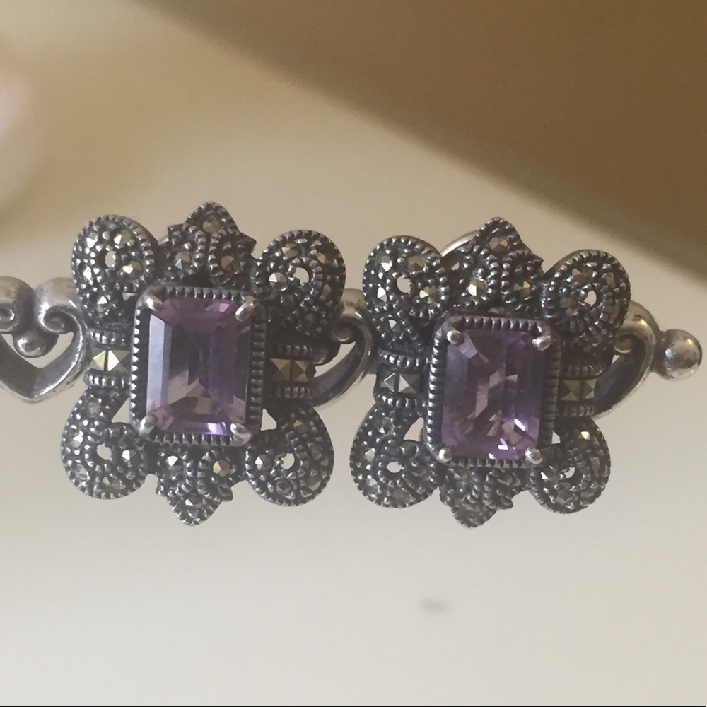 Judith jack sterling marcasite amethyst earrings